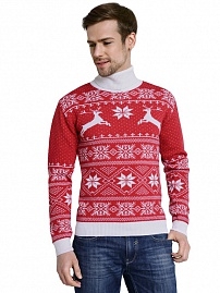 1495p.3900p. Sweater Wool Свитер мужской цвет красный с двумя белыми оленями