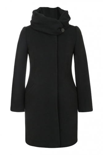Пальто с вязанным капюшоном женское